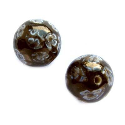 -60% bead round 15mm with flowers (India) black - b281-323