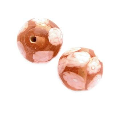 -60% bead round 15mm with flowers (India) l.pink - b281-555