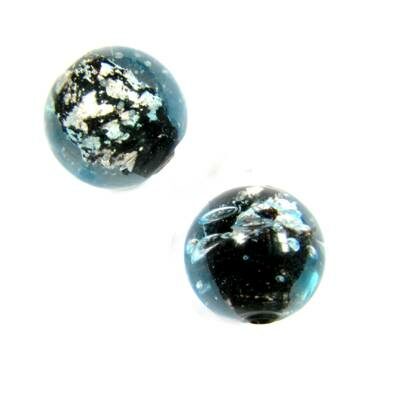 -60% bead round 14mm transparent with black/silver/blue inside (India) - b311-463