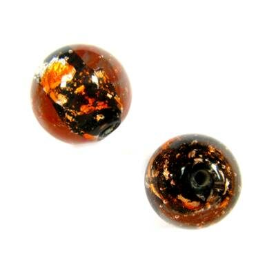 -60% bead round 14mm transparent with black/silver/orange inside (India) - b311-465