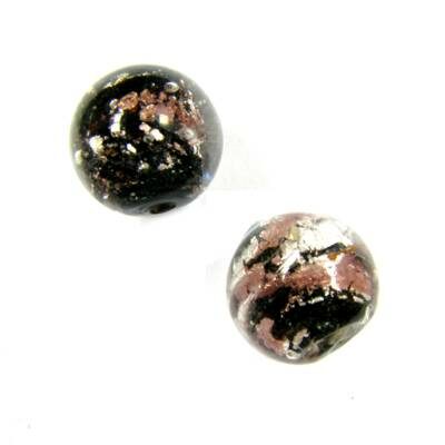 -60% bead round 14mm transparent with black/silver/pink inside (India) - b311-466