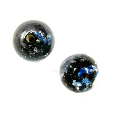 -60% bead round 14mm transparent with black/silver/d.blue inside (India) - b311-467