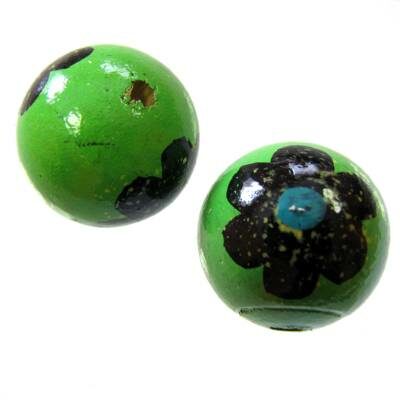 (Latviski) -60% pērles apaļa 20mm koka zaļa ar puķi