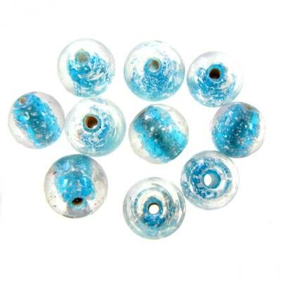 -40% bead round 8mm blue with snow (10pcs) India - b355-51