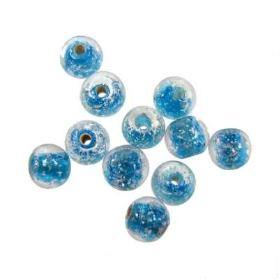 -40% bead round 6mm blue with snow (20pcs) India - b356-51