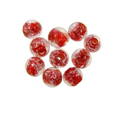 -40% bead round 6mm red with snow (20pcs) India - b356-65