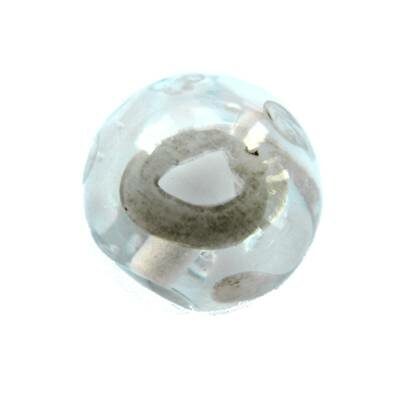 -40% bead round 14mm clear with silver/white painted (India) - bgpf1