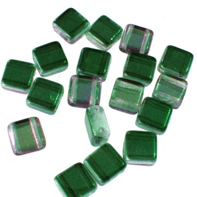 CzechMates bead 6x6mm 2-holes emerald green pearly (24pcs) Czech - c66-22554