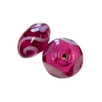 (Latviski) pērle apaļa plakana 10xd17mm rozā ar baltu