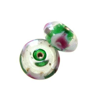 (Latviski) pērle apaļa plakana 10xd18mm caursp.ar zaļu vidu