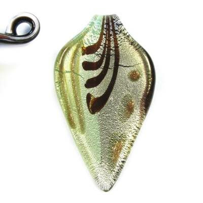 pendant leaf 60x35mm l.green/gray with gold