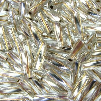 bugles 3x10mm Crystal Copper lined twisted (25g) Czech - j1135