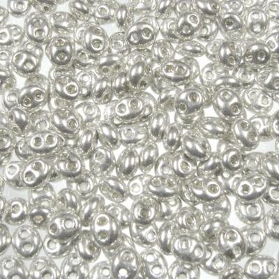 seed beads TWIN 2.5x5mm Silver Metallic (25g) Czech - j2007
