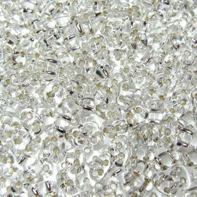 seed beads TWIN 2.5x5mm Crystal silver lined (25g) Czech - j2064