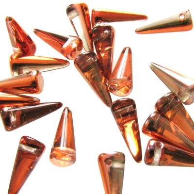 pendant fang 5x13mm clear with 1/2 copper (20pcs) Czech - j3016