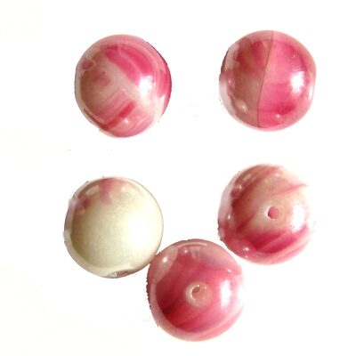 (Latviski) pērle apaļa 10mm rozā/balta (10gab) Čehija - j332