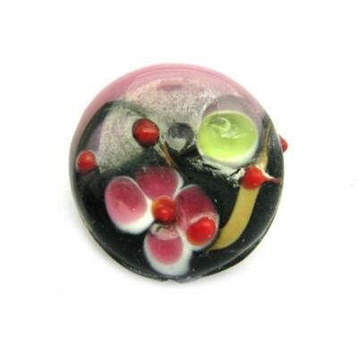 -60% bead coin d20mmx11mm pink with flower - k188