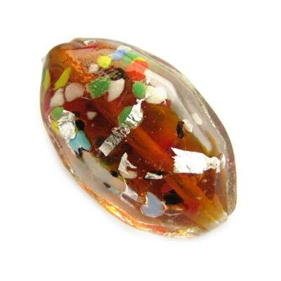 lampwork bead oval 36x24x12mm clear with brown - k214