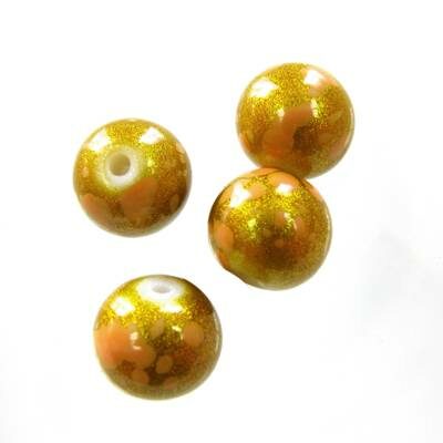 bead round 10mm orange on gold (20pcs) China - k273