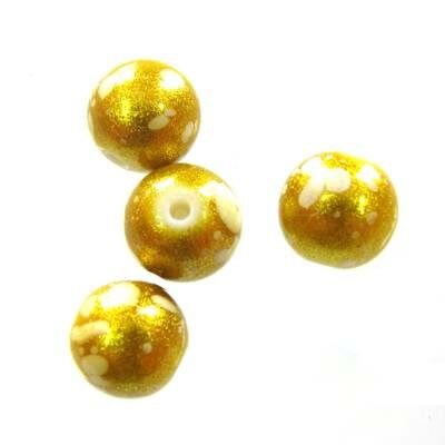 bead round 10mm white on gold (20pcs) China - k276
