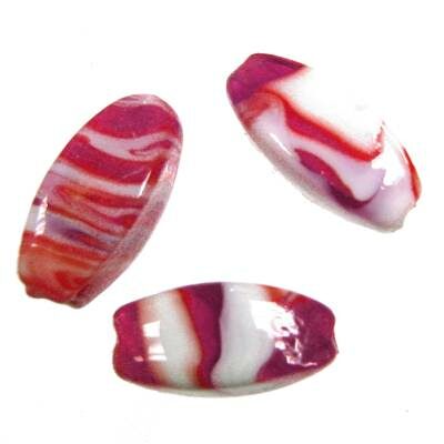 (Latviski) pērle ovāla kantaina 21x10mm balta/sarkana