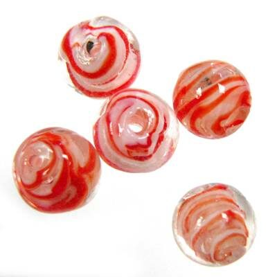 -25% bead round 10mm layered white/red (10pcs) China - k513-2