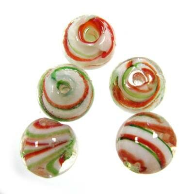 -25% bead round 10mm layered white/red/green (10pcs) China - k513-3