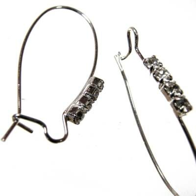 earwire hook 33x3mm with 4 rhinestones silver color