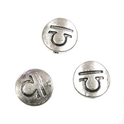 metal bead flat round 10mm with zodiac Libra - s07441