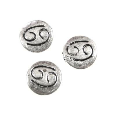 metal bead flat round 10mm with zodiac Cancer - s07445