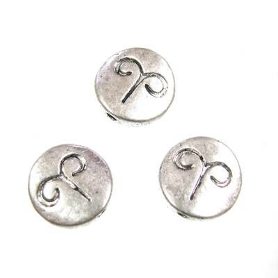 metal bead flat round 10mm with zodiac Aries - s07446