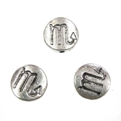 metal bead flat round 10mm with zodiac Scorpio - s07447