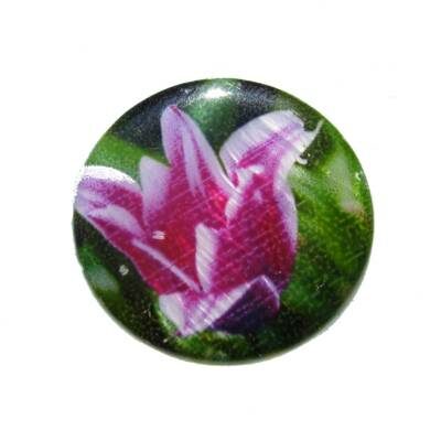 bead flat round mother of pearl decorated with tulip ± 25mm (hole ± 1mm) - s11205