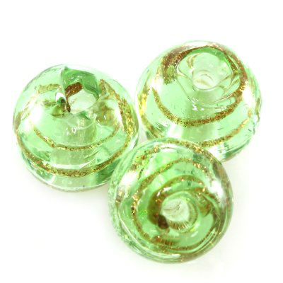 pērle apaļa 10mm zaļa ar zeltu stikla